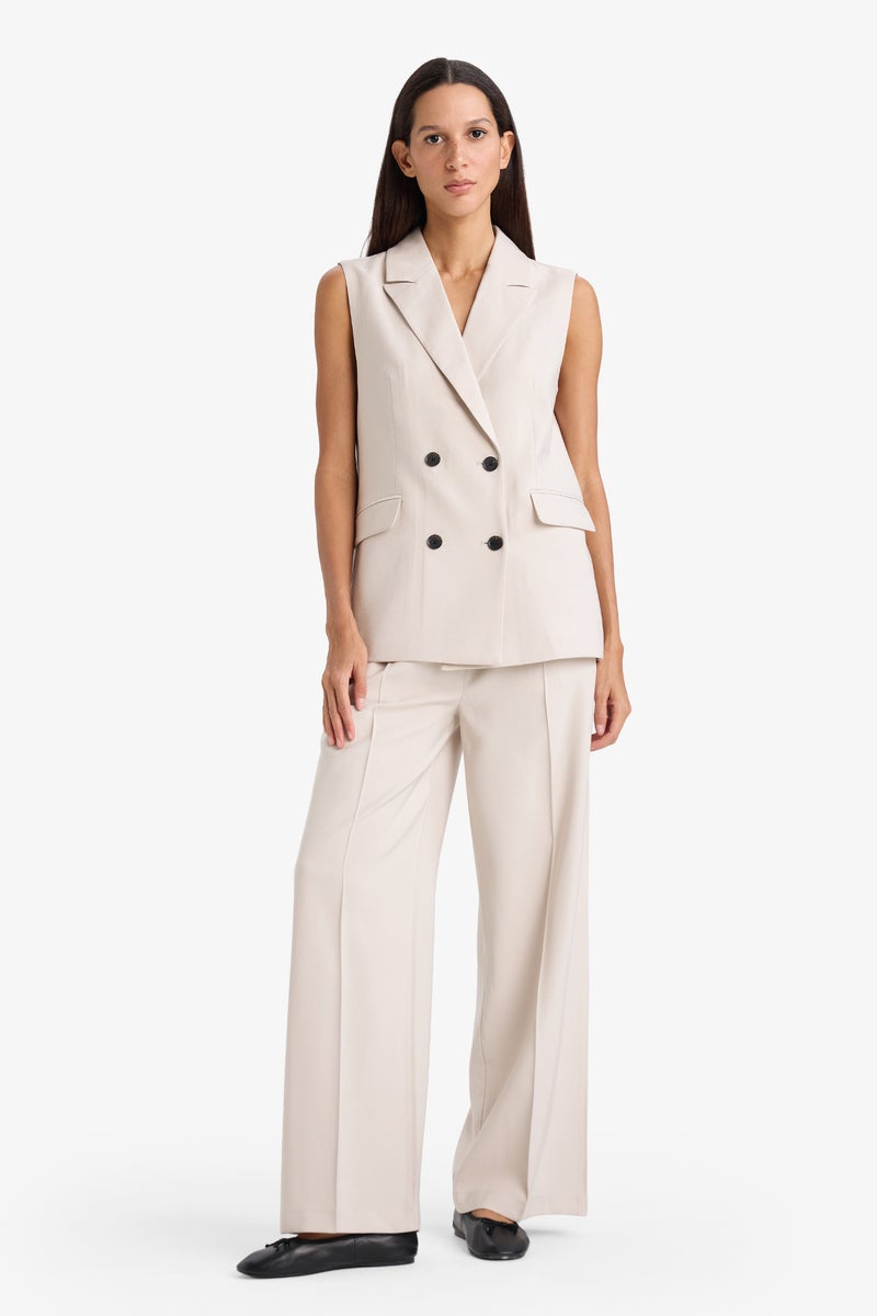 DeFacto Beige Woman Regular Fit Jacket Collar Viscose Vest Casual - Image 2